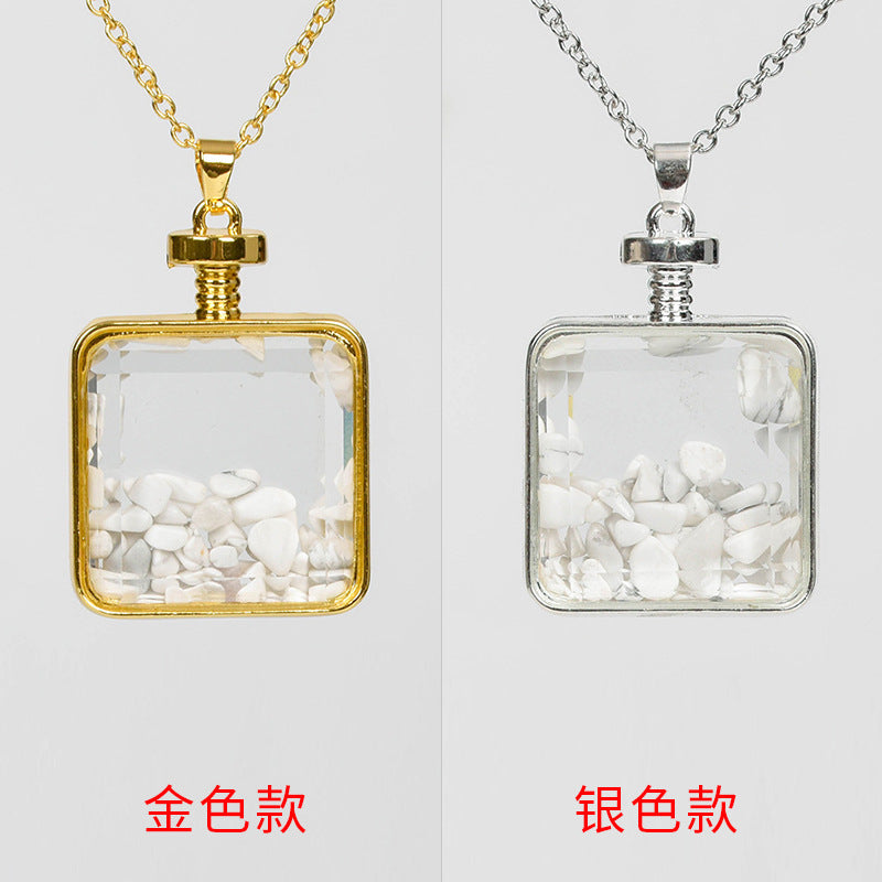 Wholesale Gravel Square Pink Quartz Round Pendant  Crystal Necklace