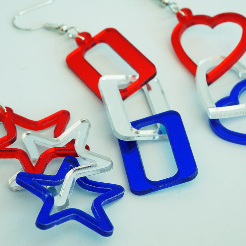 Wholesale 2Pairs/pack Independence Day 3D Rotating Mirror Love Five-pointed Star Earrings