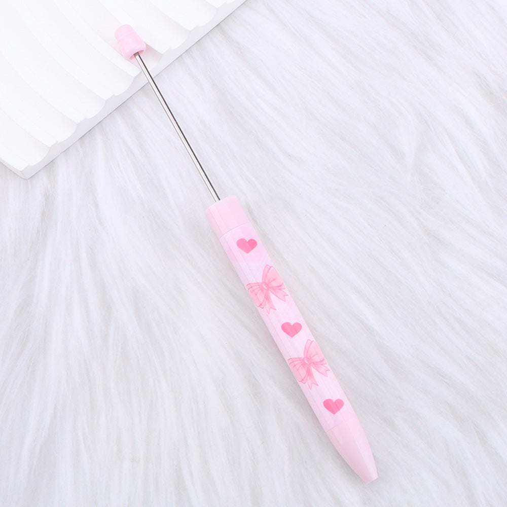 Wholesale DIY long printed beaded pen with pink bow pattern  Beadable Pens