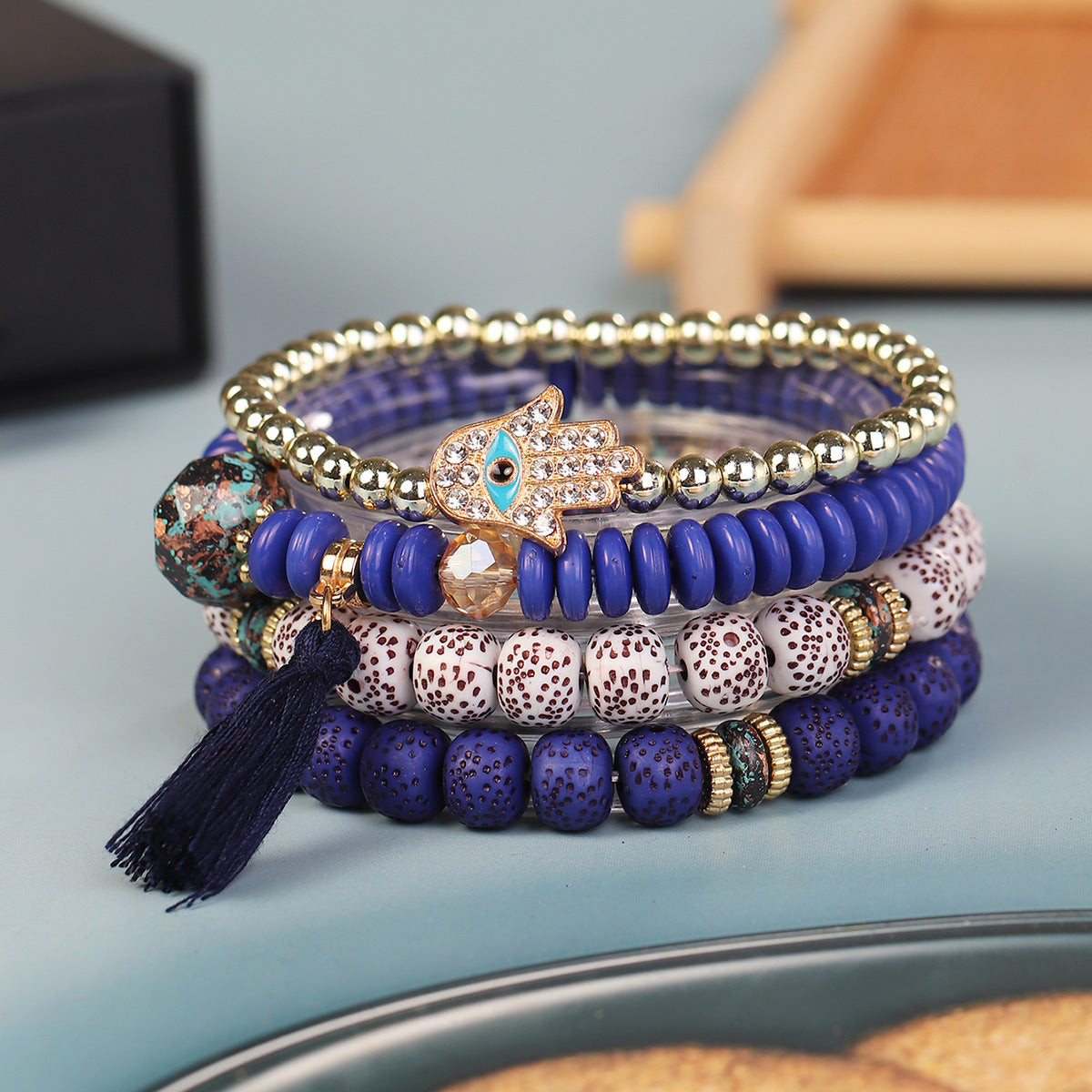 Wholesale Tassel Demon Palm Pendant Multi Layered Pendant Glass Elastic Bracelet