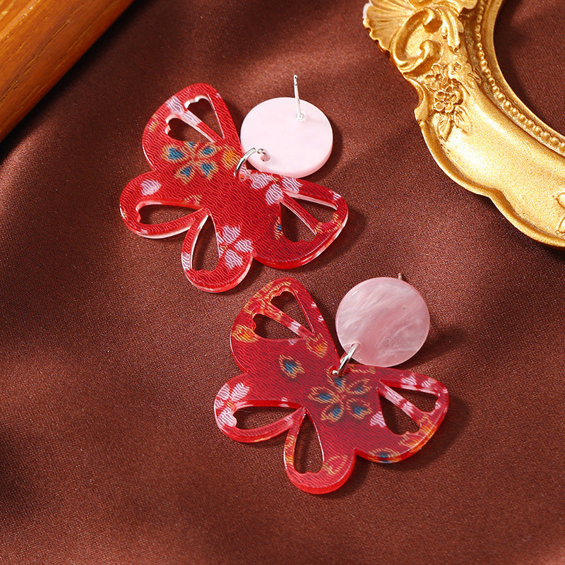 Wholesale Women's Red Cutout Acrylic Butterfly Vintage Premium Earrings