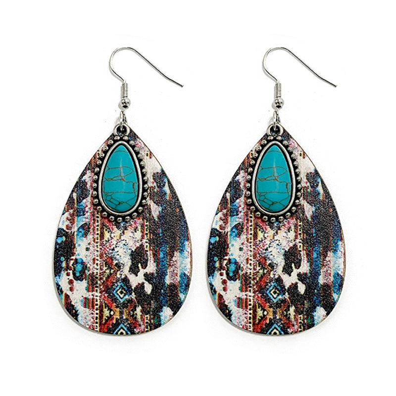 Pendientes de madera de caída de agua de patrón azteca al por mayor