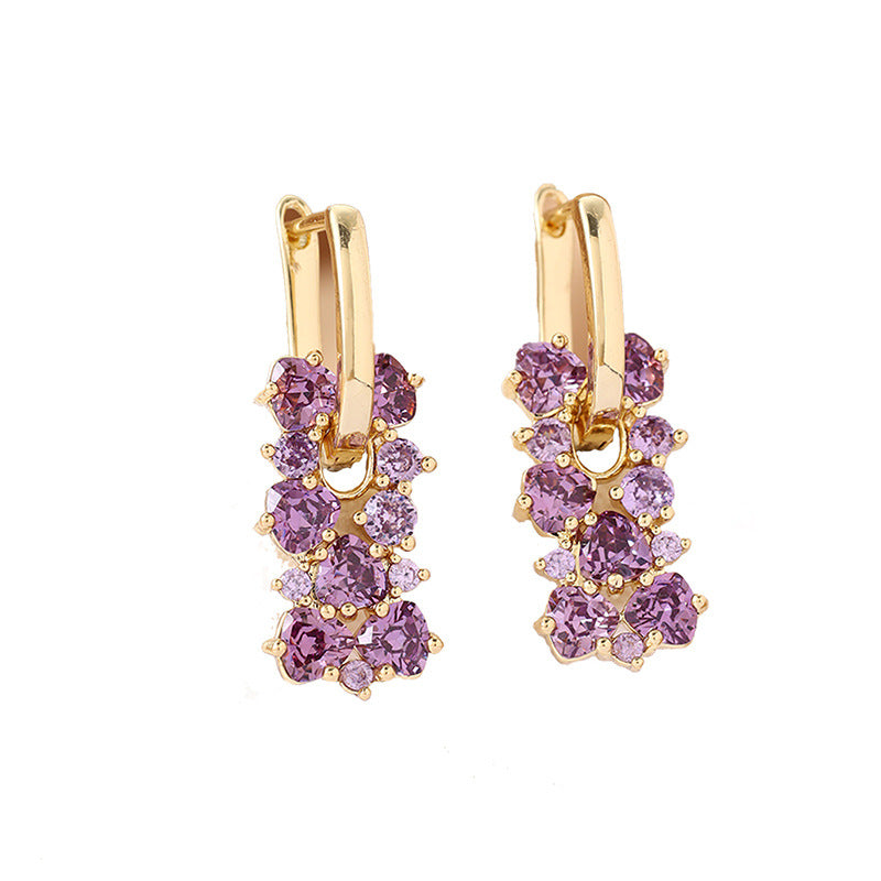 Wholesale Purple irregular zircon square Blingbling Earrings