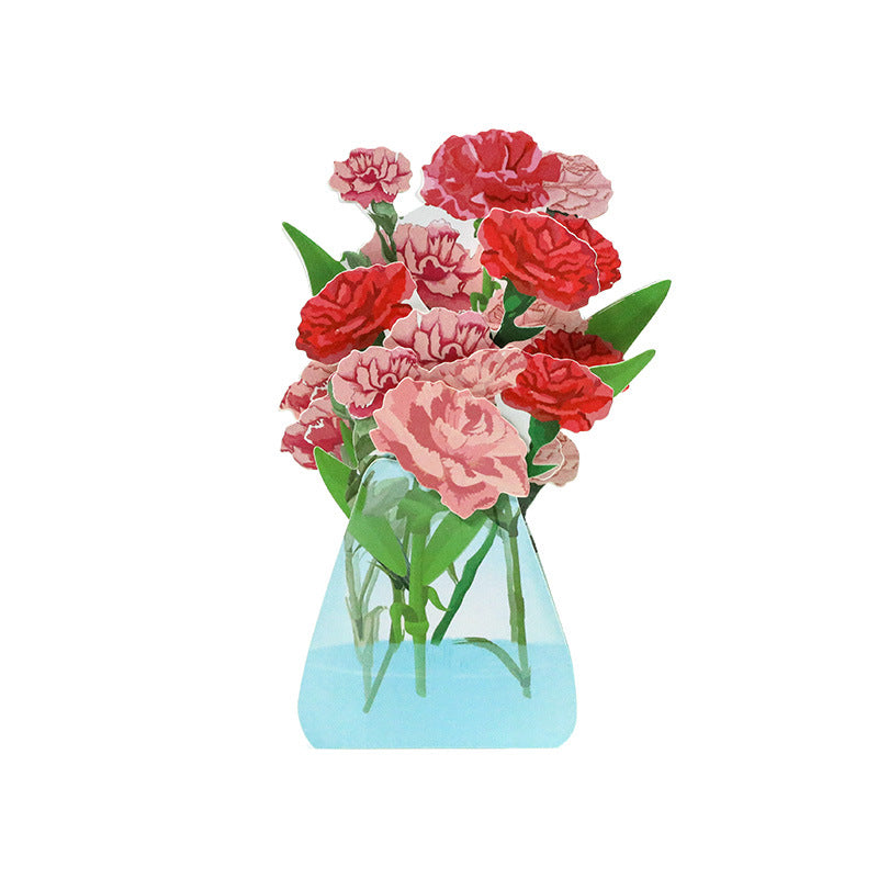 Wholesale Mother's Day Carnation Flower Folding Handmade Paper Carving 3D Greeting Cards
