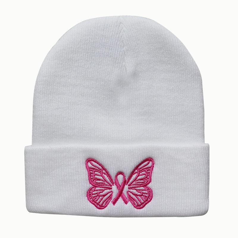 Wholesale Autumn and Winter Trend Pink Cute Butterfly Embroidery Warm Pullover Student Beanie