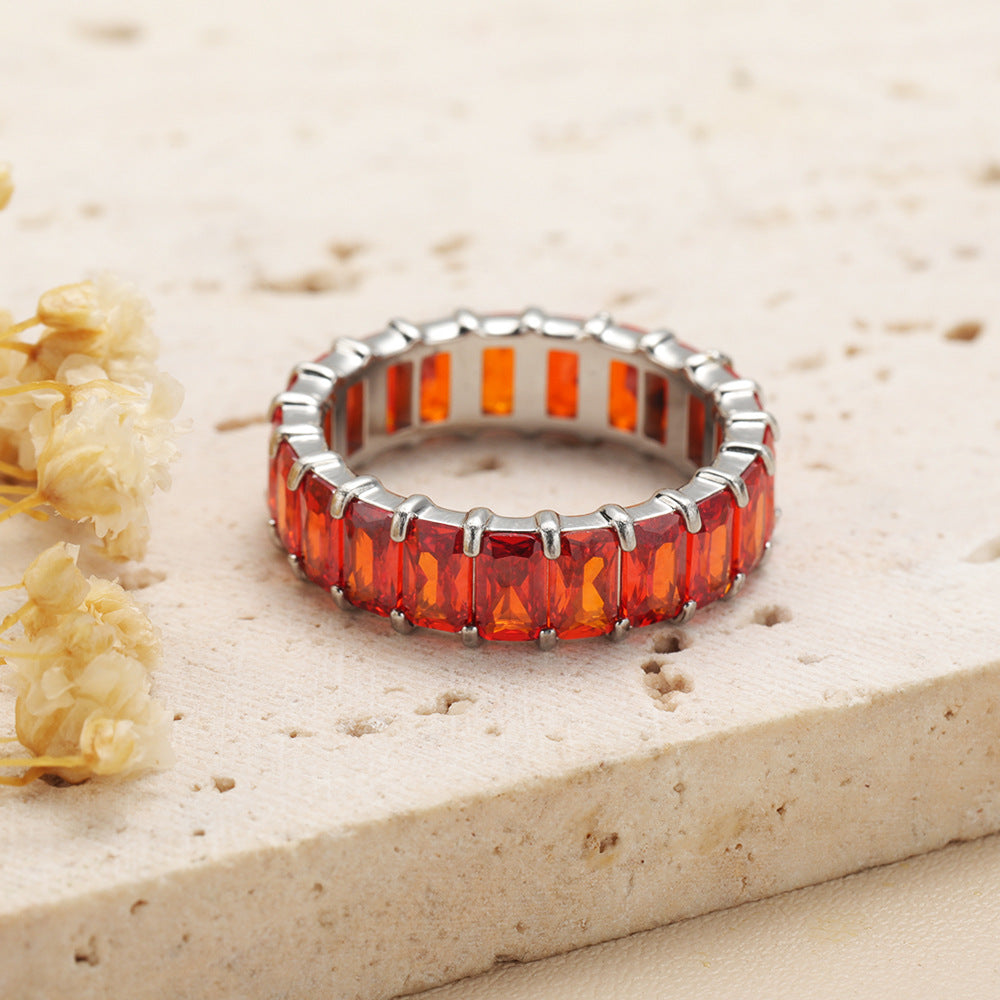 Wholesale Diamond-encrusted Light Luxury Colored Diamond Titanium Steel Women’s Rings