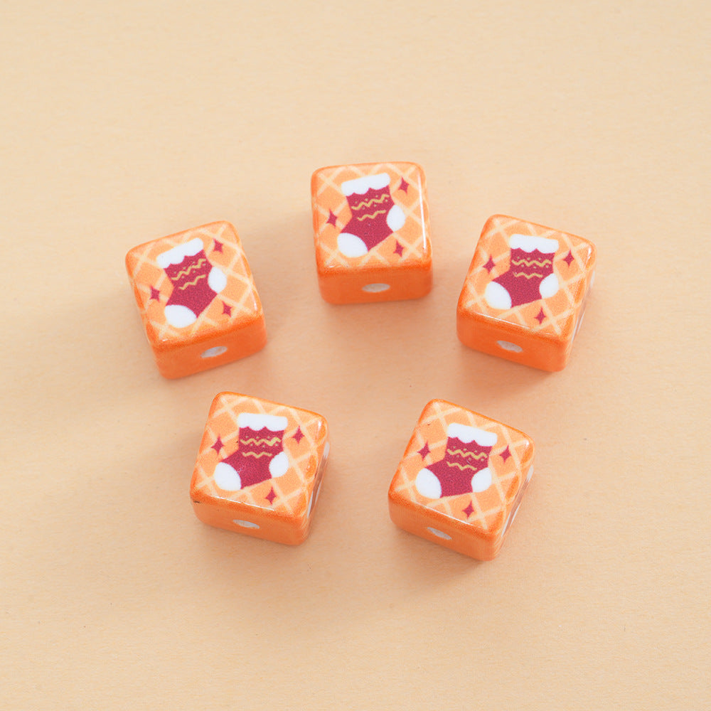 Wholesale 10pcs Christmas Square Beads DIY Mobile Phone Chain Beads