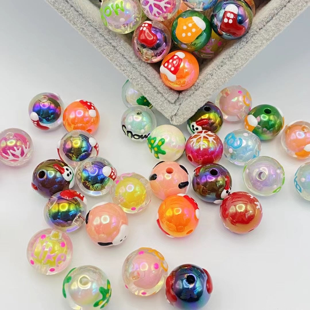 Wholesale 10pcs 16mm Acrylic Christmas Round Beads DIY Beaded