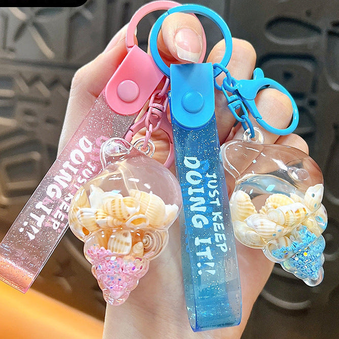 Wholesale Creative oil small conch keychain cute liquid quicksand accessories
