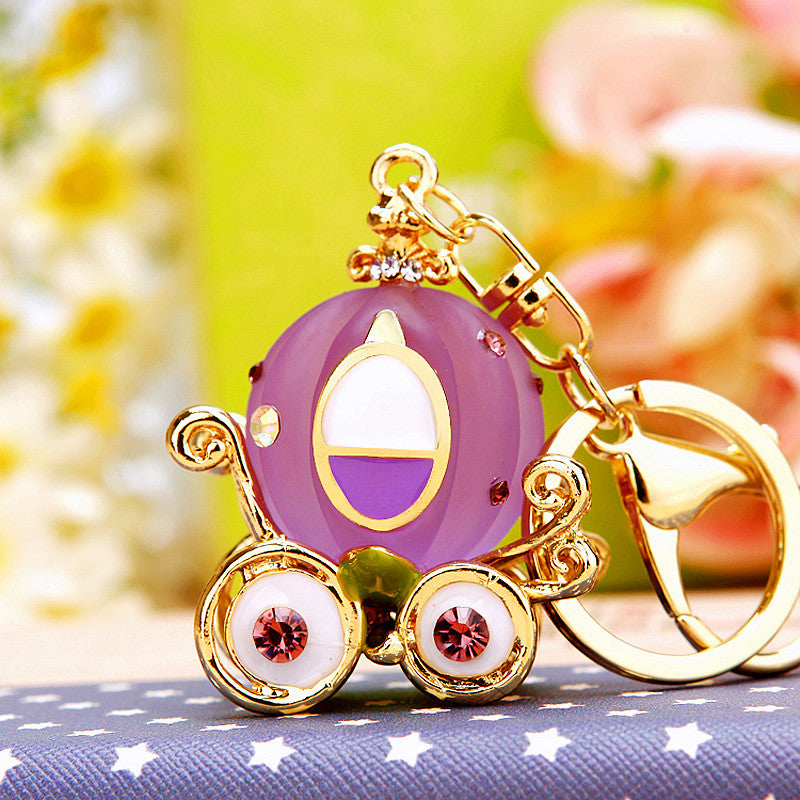 Wholesale Metal Keychain Rhinestone Princess Carriage Car Key Accessory Gift For Women