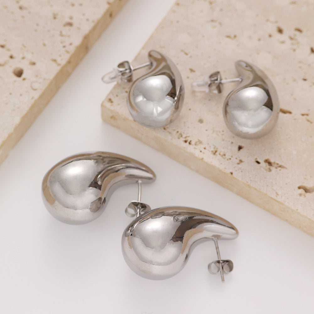 Wholesale Stainless Steel Electroplated Stripes Gold Glossy Water Drop Earrings