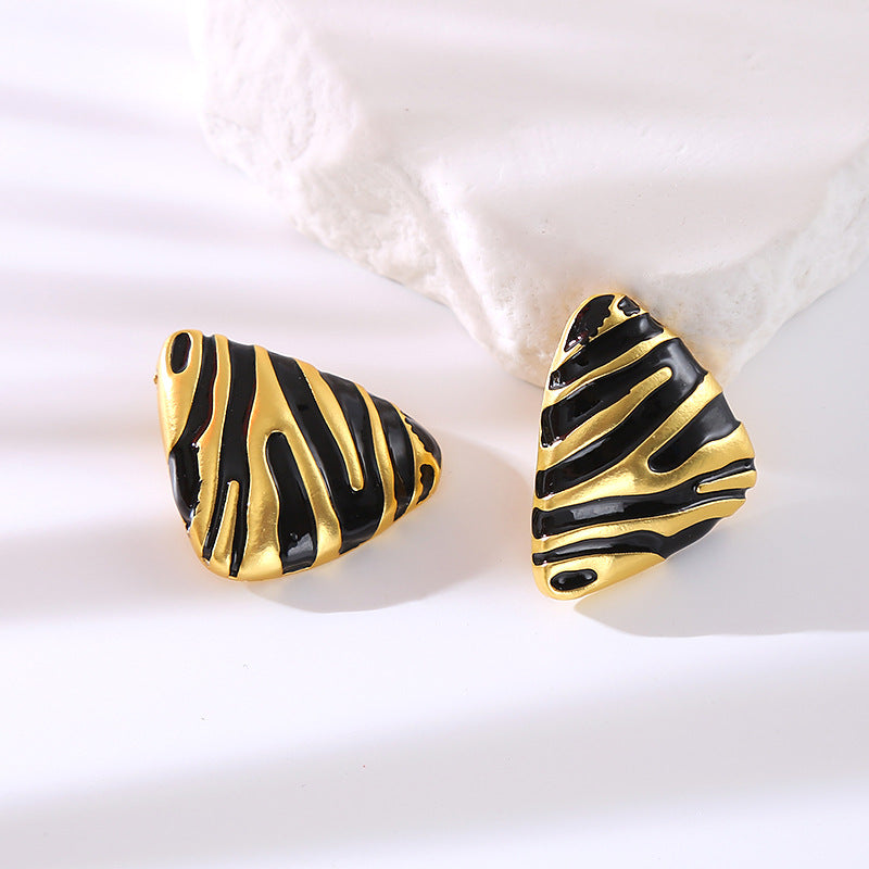 Wholesale Medieval Geometric Triangle Retro Zebra Pattern Earrings