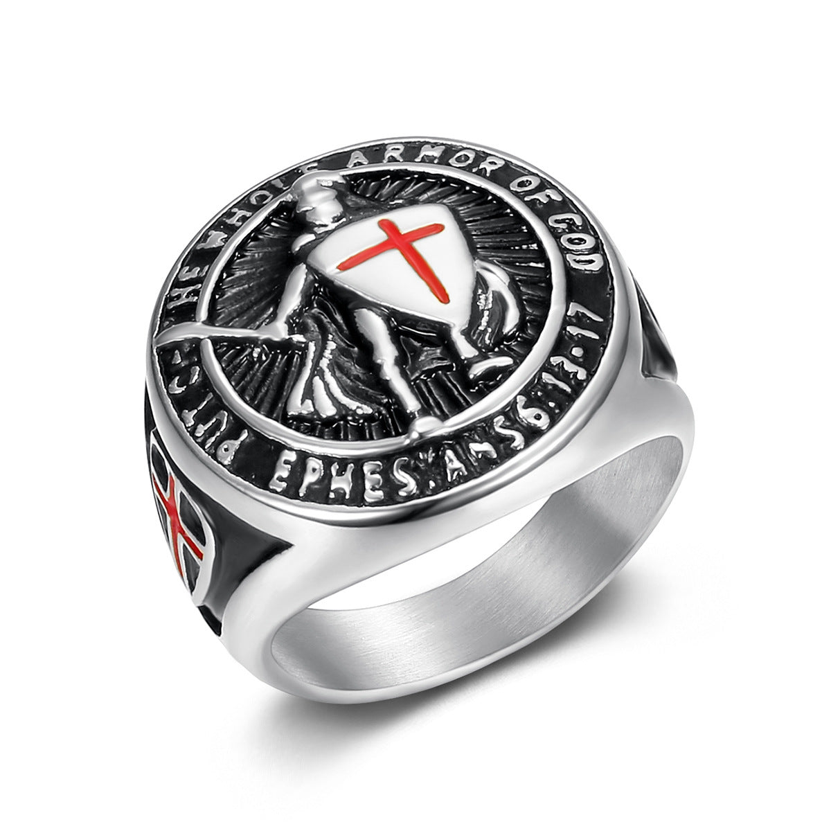 Wholesale Retro Templar Red Cross Shield Ring