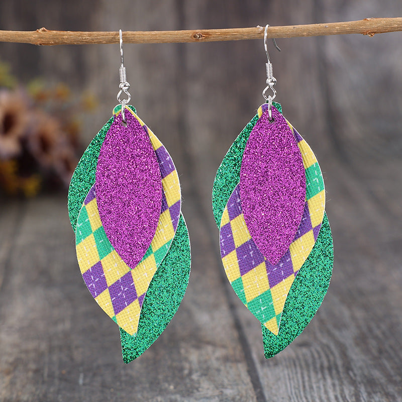 Wholesale green leaf shengpa festival multi-pu personalized trendy earrings