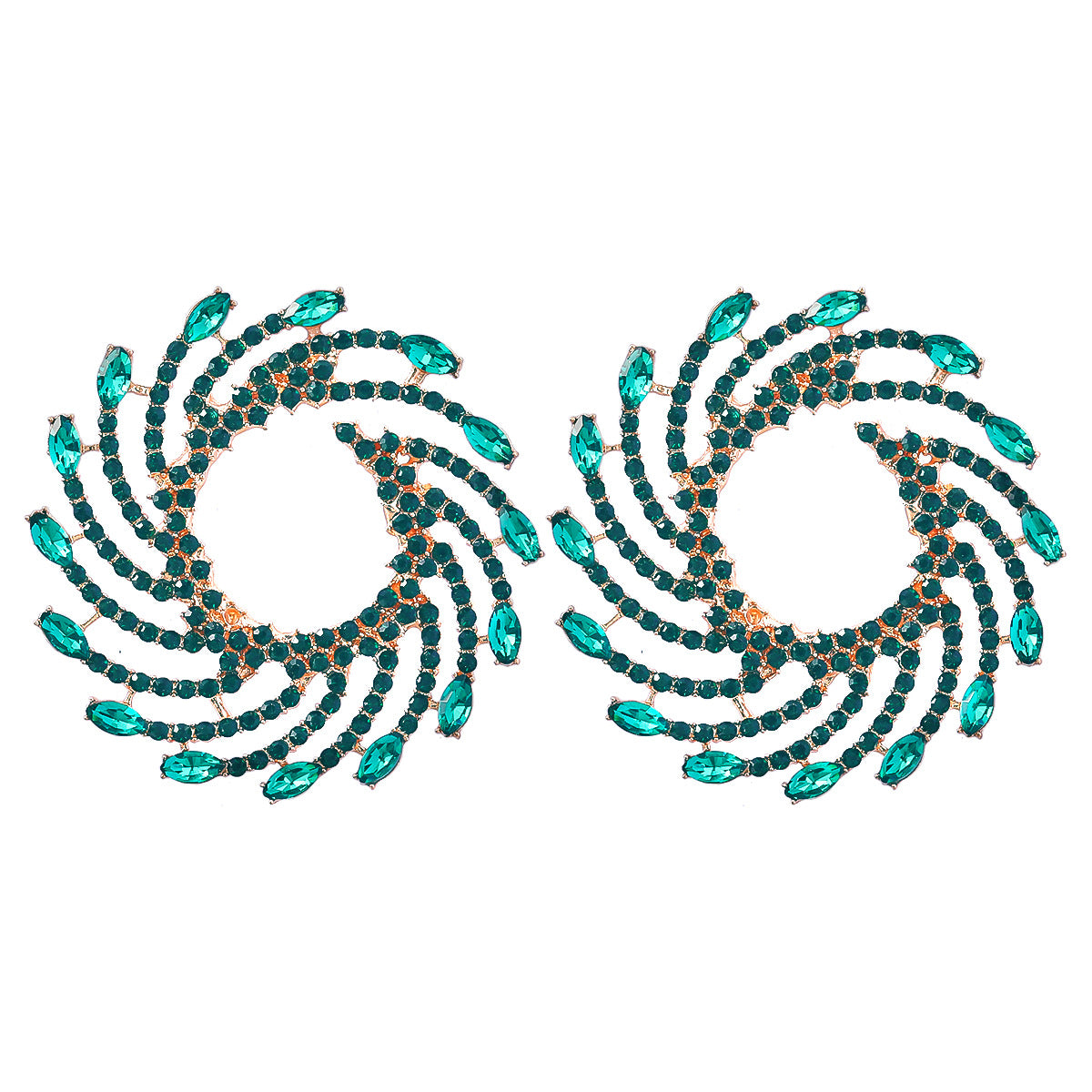 Wholesale Exaggerated Spiral Alloy Diamond Sunflower Earrings