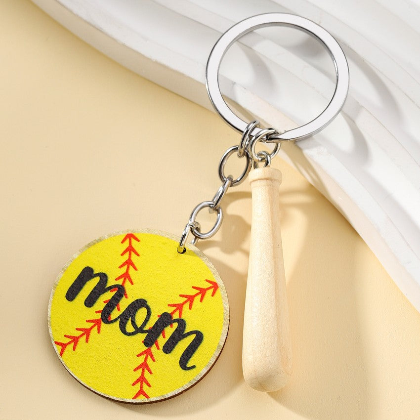 Wholesale Mother's Day MAMA Wooden Baseball Keychain