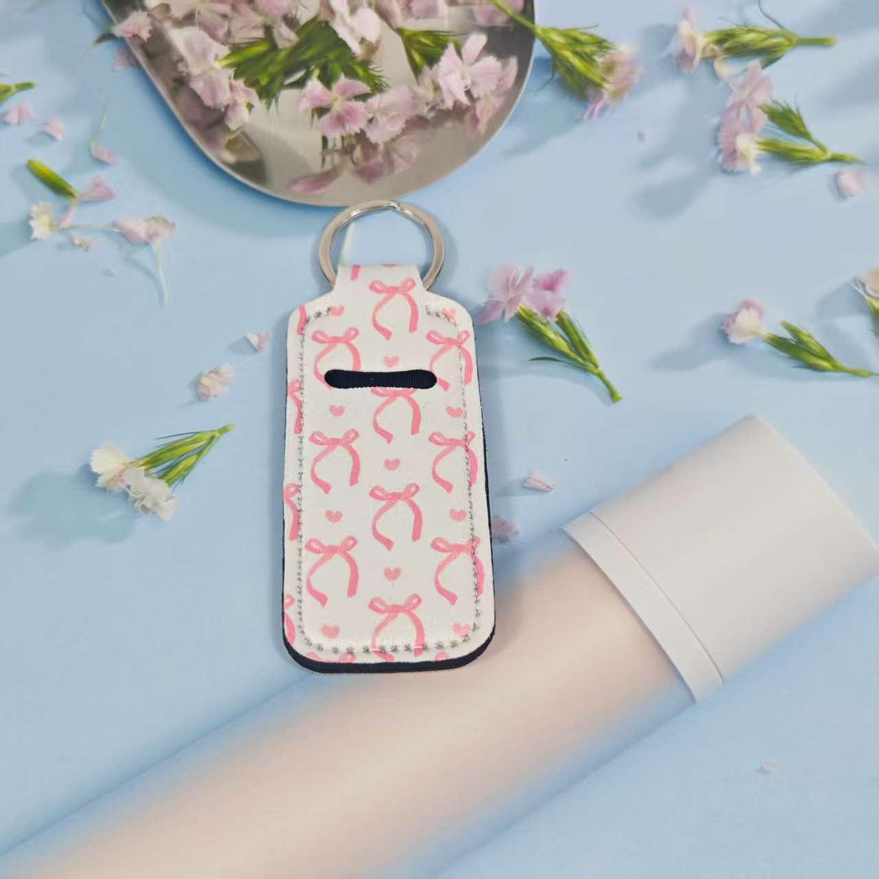 Wholesale Printed sunflower women' s lipstick bag Chapstick Holder keychain