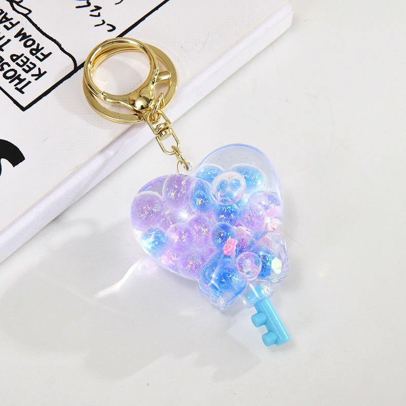 Wholesale Cartoon Oil Flow Sand Bottle Acrylic Keychain Car Keychain