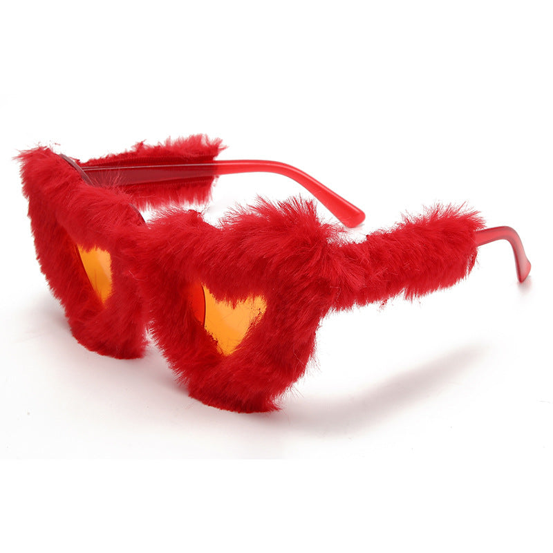 Wholesale new fashion glasses plush lovely sunglasses peach heart ball party funny heart sunglasses