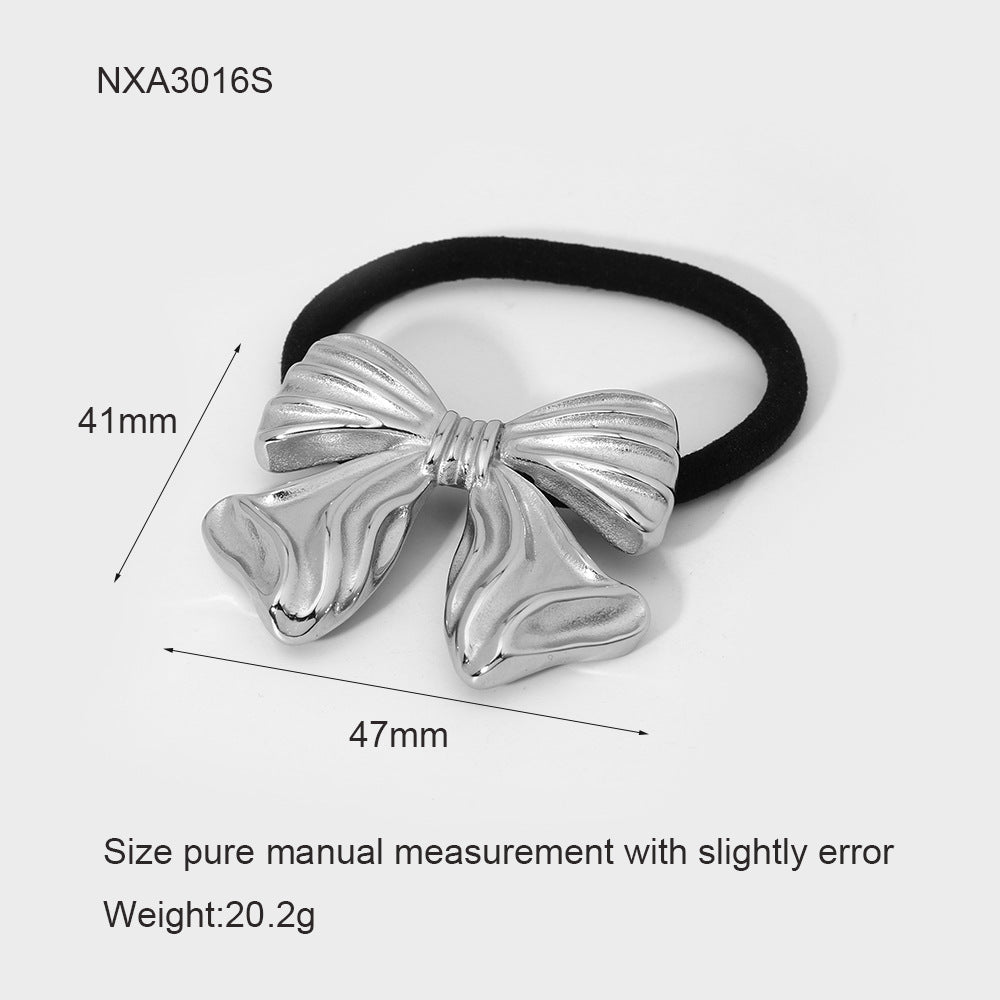 Wholesale Stainless Steel Metal High-grade Ins Rubber Band Love Bow Ponytail Hair Rope