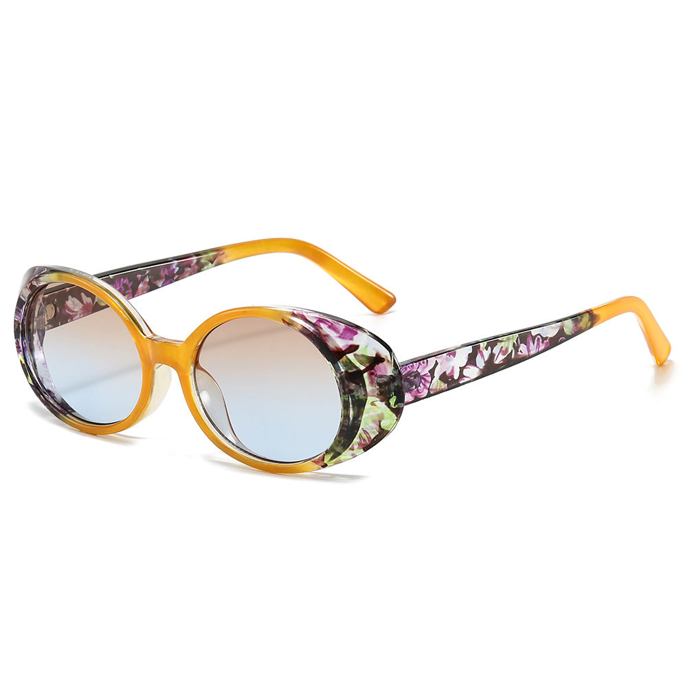 Wholesale Small Frame Oval Fashion Hot Stamping Color Contrast Sunglasses