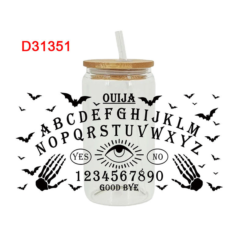 Wholesale Black and white cartoon ghost  16oz Cup UV DTF Wraps