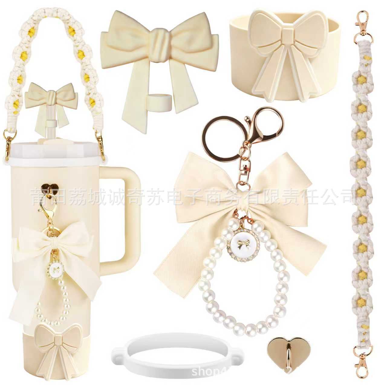 Wholesale Handle Flower Cup Chain Love Flower Straw Cap Cup Accessories