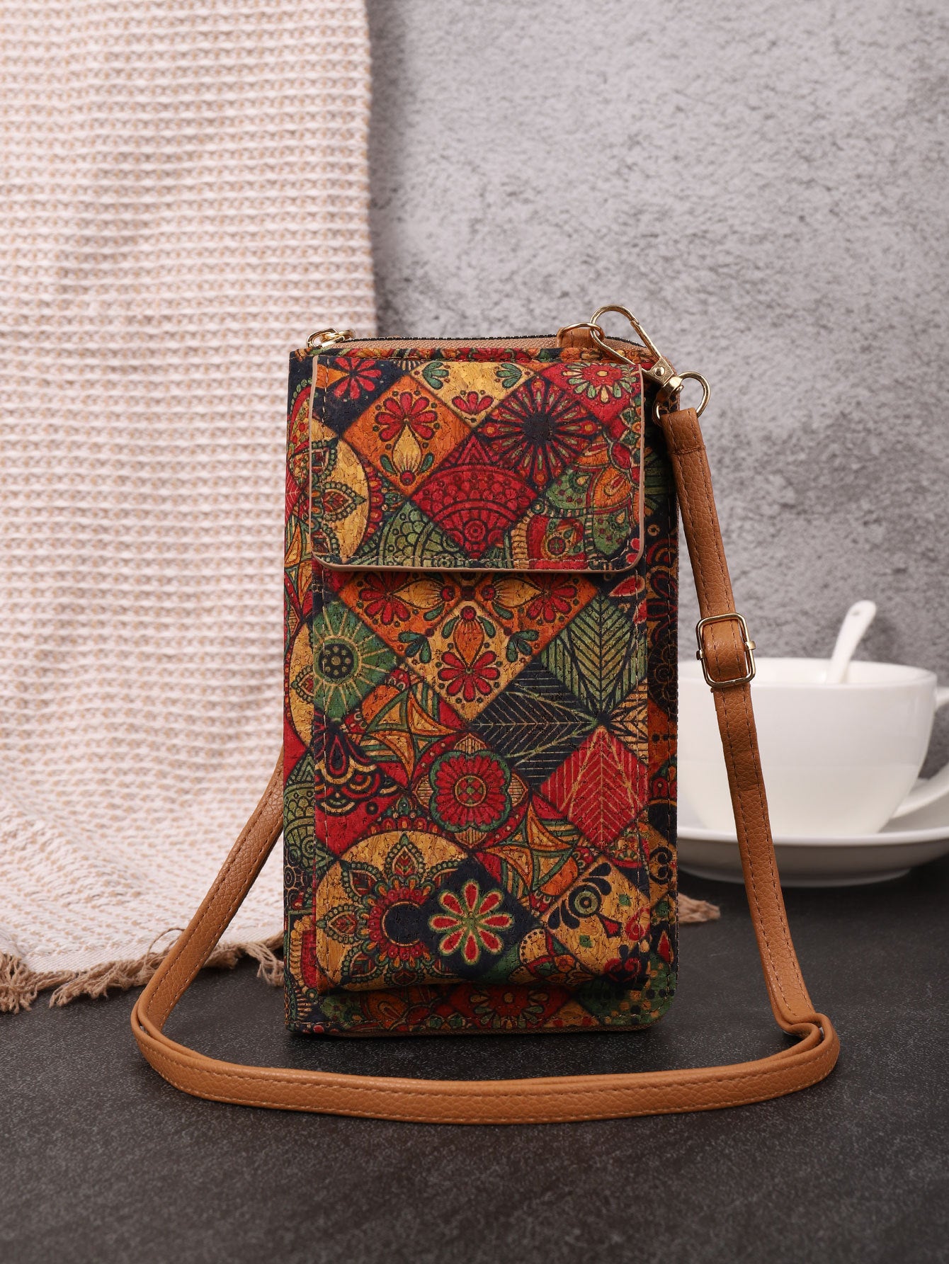Wholesale Vintage Bohemian Style Wallet, Wood Grain Mobile Phone Bag, Zero PU Wallet