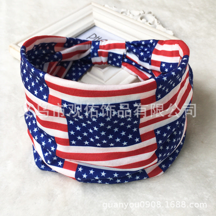 Wholesale Independence Day Women's Knotted Wide Headband Fashion Sports Sweat-Absorbent Elastic Hair Accessories