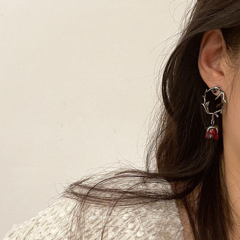 Wholesale Bramble Rattan Red Rose Alloy Earrings