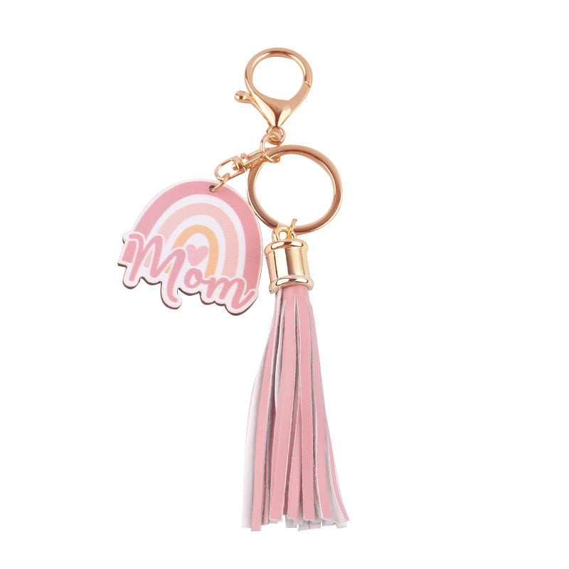 Wholesale Mother's Day Leather Tassel Rainbow Keychains