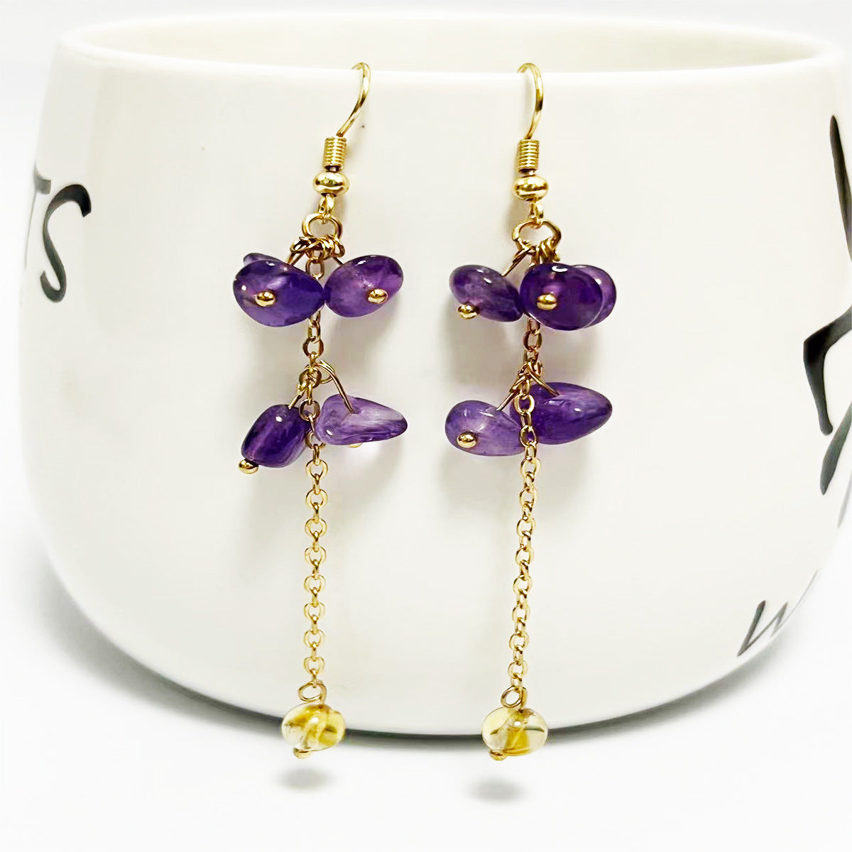 Wholesale Crystal Colorful Sweet Natural Crushed Stone Tassel Earrings