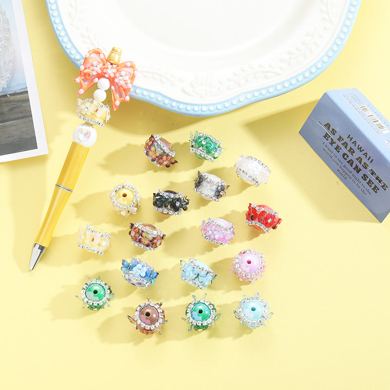 Wholesale 10pcs Rhinestone Butterfly Beaded Straight Hole DIY Acrylic Beads