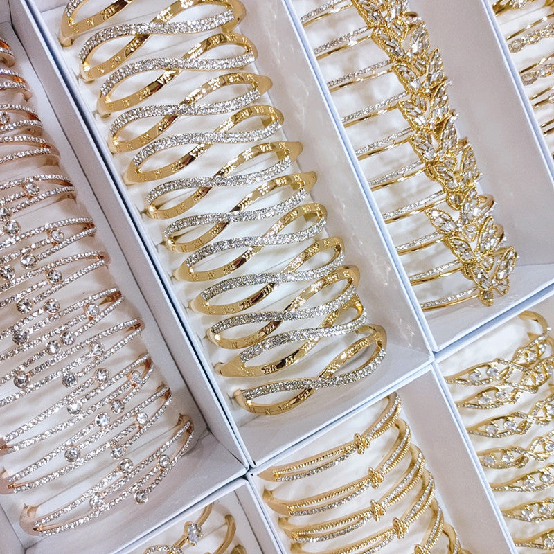 Wholesale 12PCS/Pack Mixed Zircon Charm Alloy Bracelet