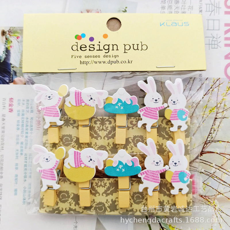 Wholesale Easter element collection cartoon rabbit clip hanging photo wall kindergarten flower shop card Easter egg small wooden clip