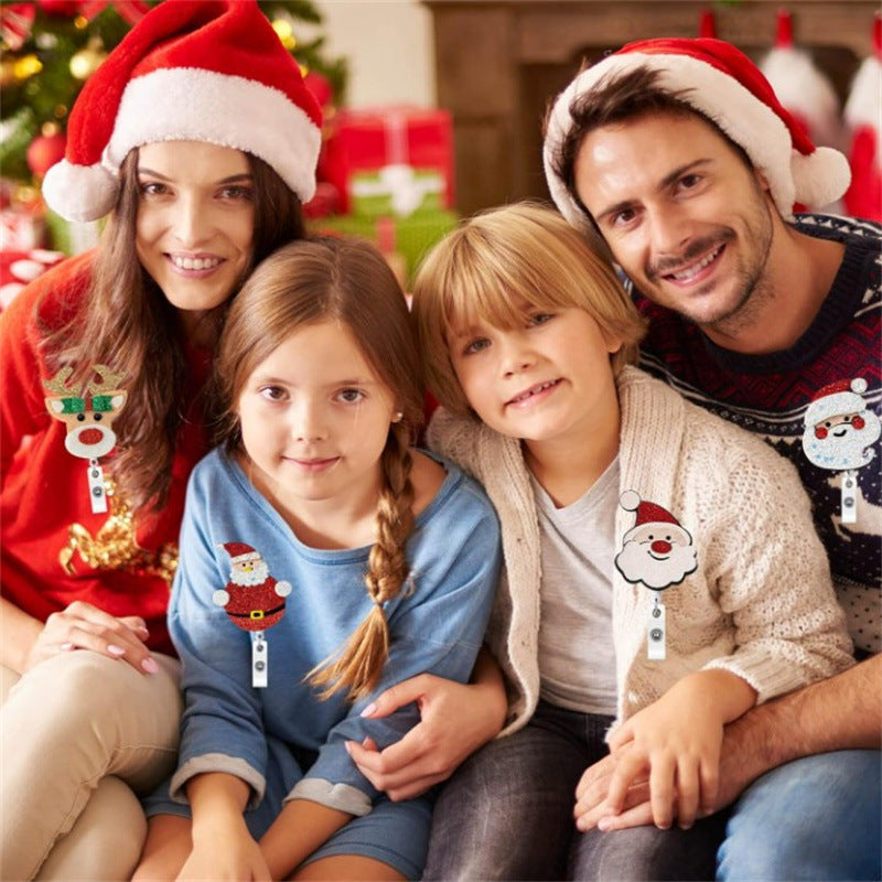 Wholesale Christmas Gift Felt 3D Santa Sock Badge Scroll Retractable Keychain