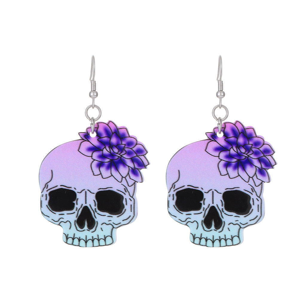 Wholesale Halloween Series Exaggerated Dark Skull Heart-shaped Fashion Creative Funny Bat Earrings