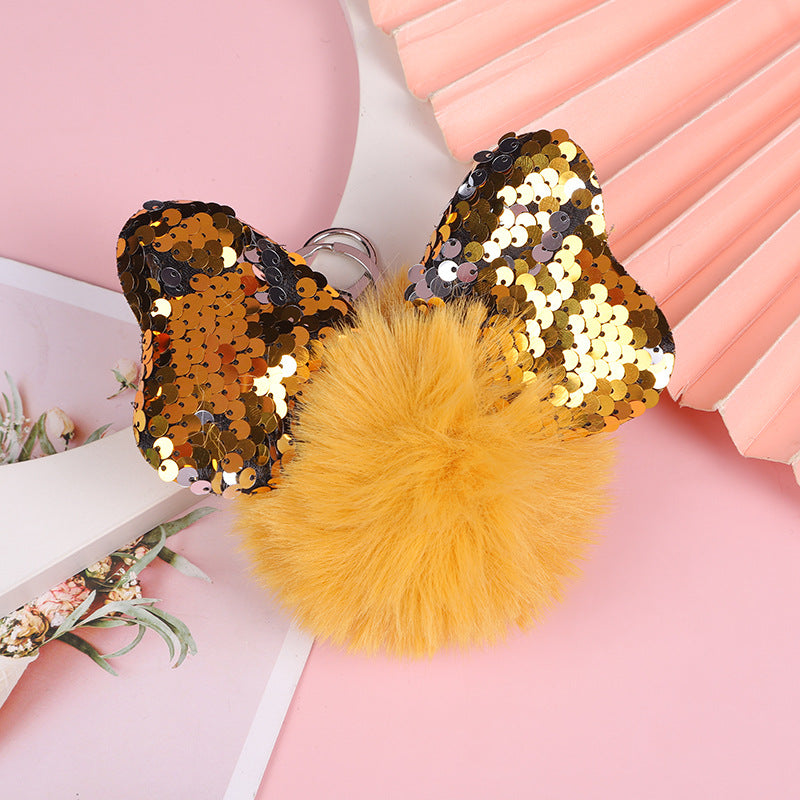 Wholesale Color Sequin Bow Hair Ball Keychain