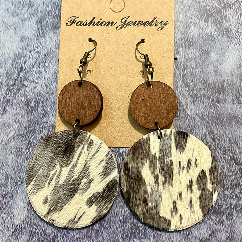 Wholesale Vintage Western Wood Leather Horsehair Earrings
