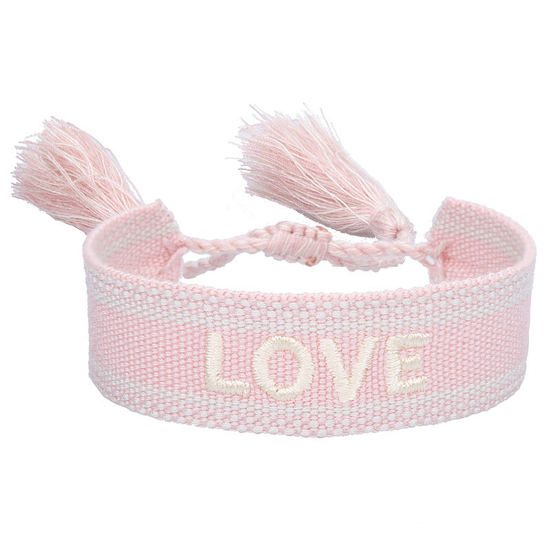 Wholesale Woven Tassel Bracelet with Letter Embroidery
