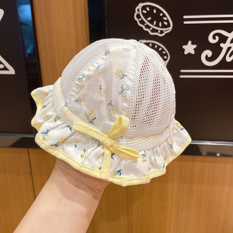 Wholesale Cotton Children's Summer Floral Mesh Breathable Bucket Hat