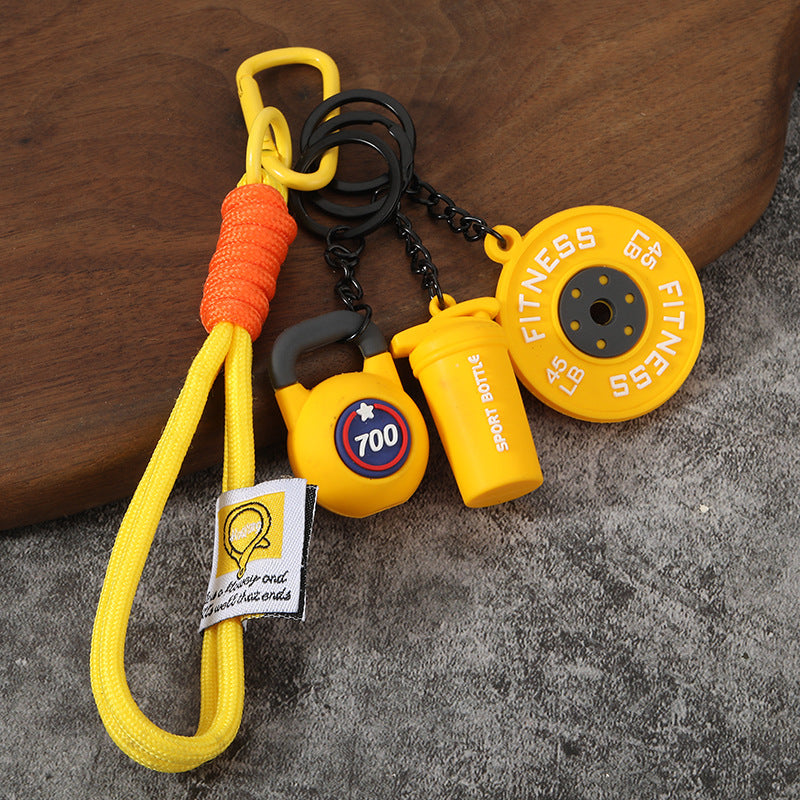 Wholesale Creative mini fitness barbell keychain
