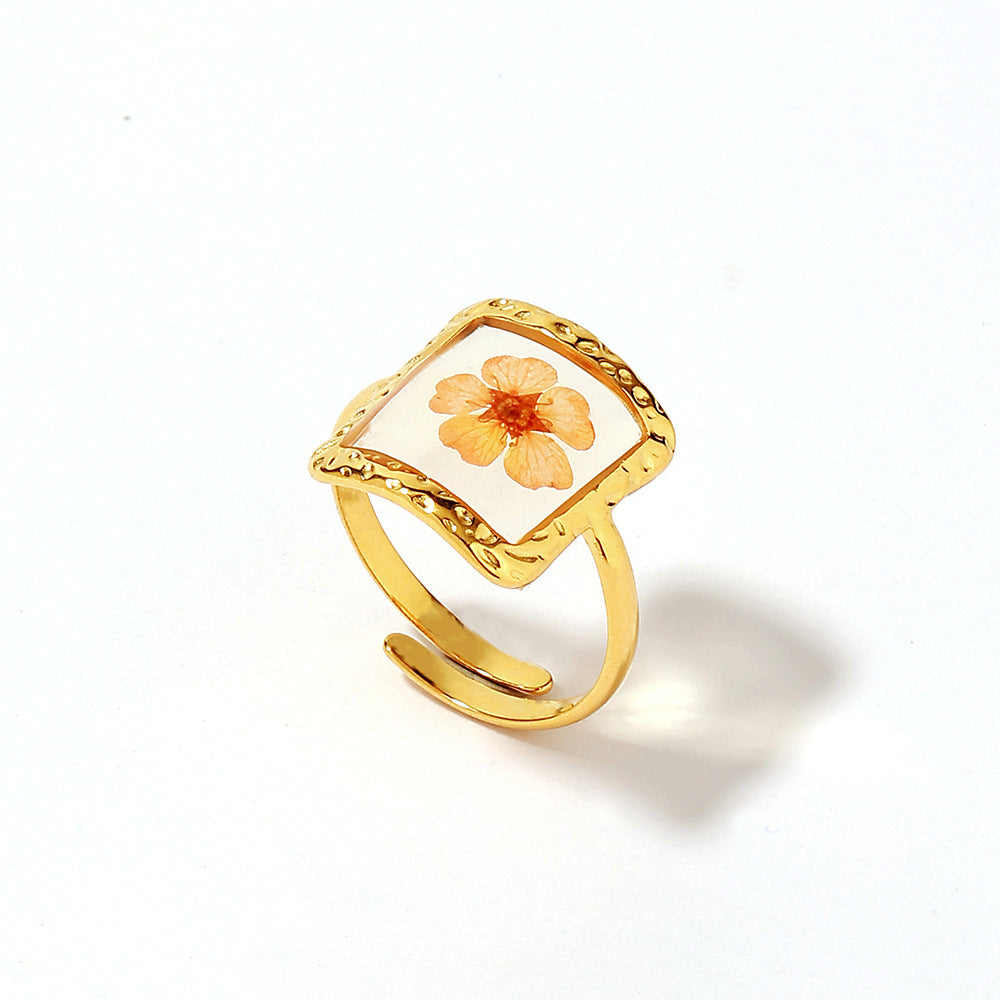 Wholesale Stainless Steel Ring Luxury Golden Dried Flowers Not Fade Ring