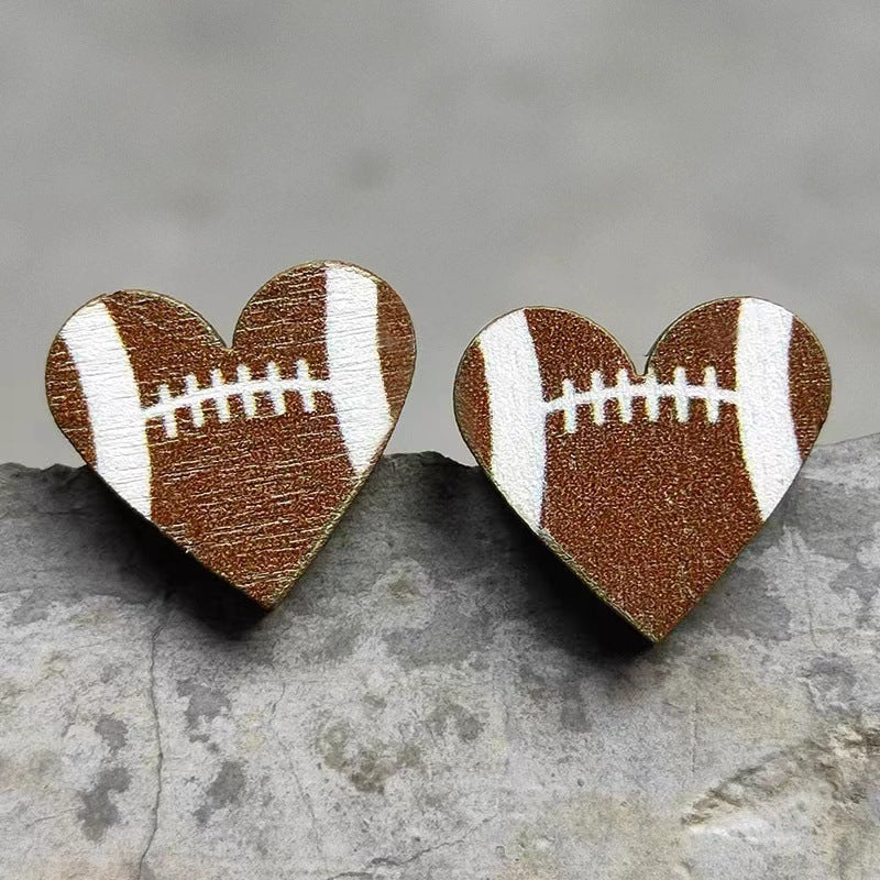 Wholesale Event Sports Accessories Heart Shaped Ball Wooden Earrings