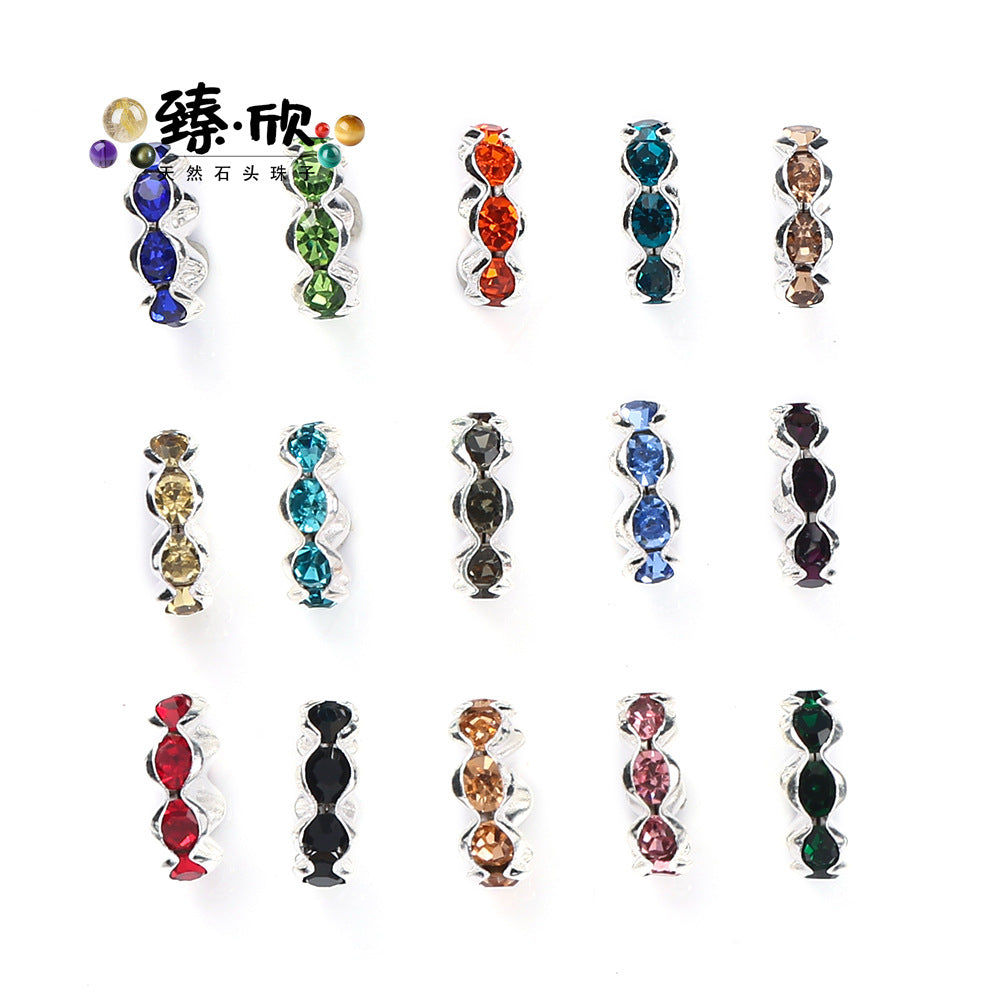Wholesale 60pcs 12MM Color Wave Rhinestone Diamond Ring Spacer Beads