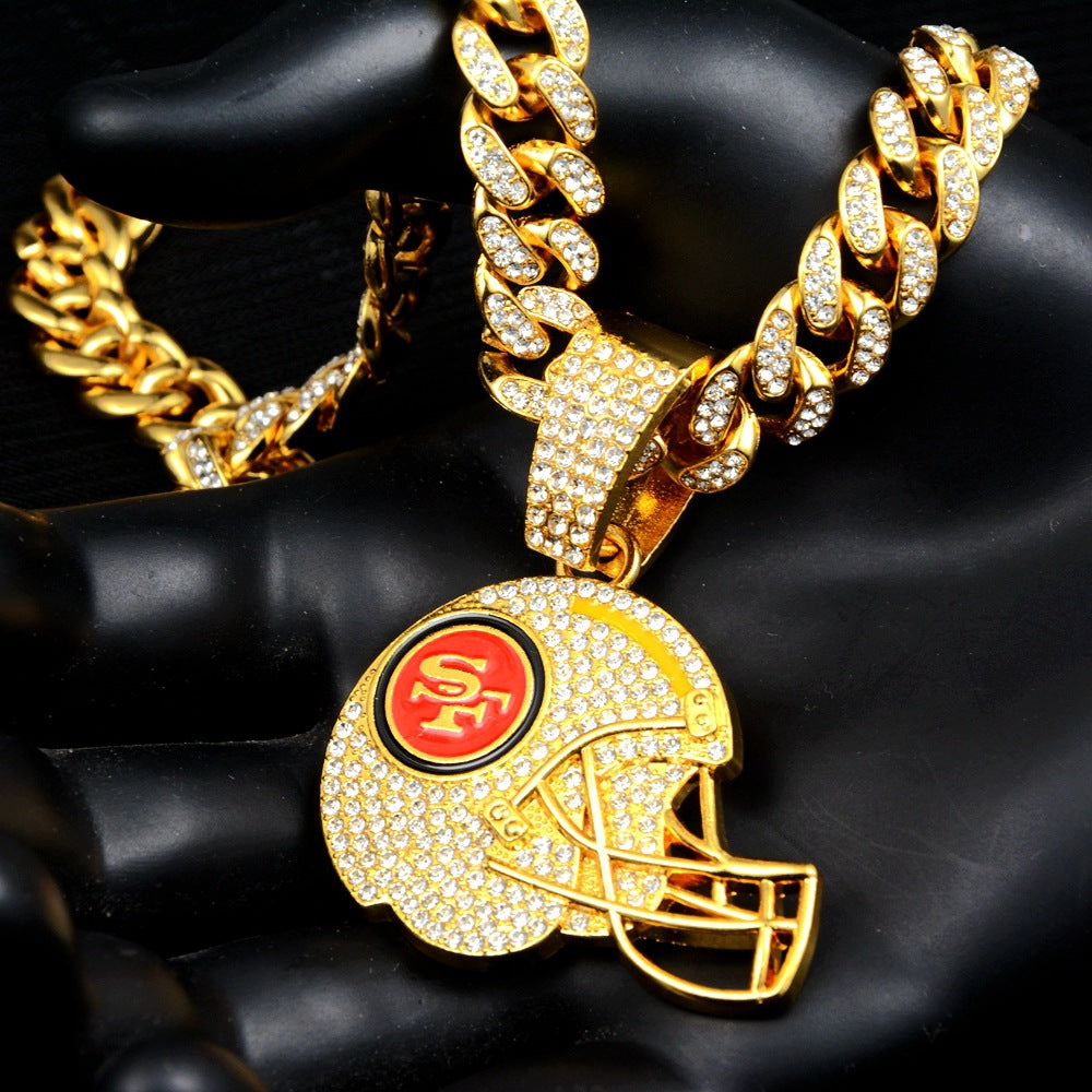 Wholesale Gold Zinc Alloy Football Team Pendant Necklace Diamond Cut Cuban Chain Trendy Fashion Jewelry Accessory