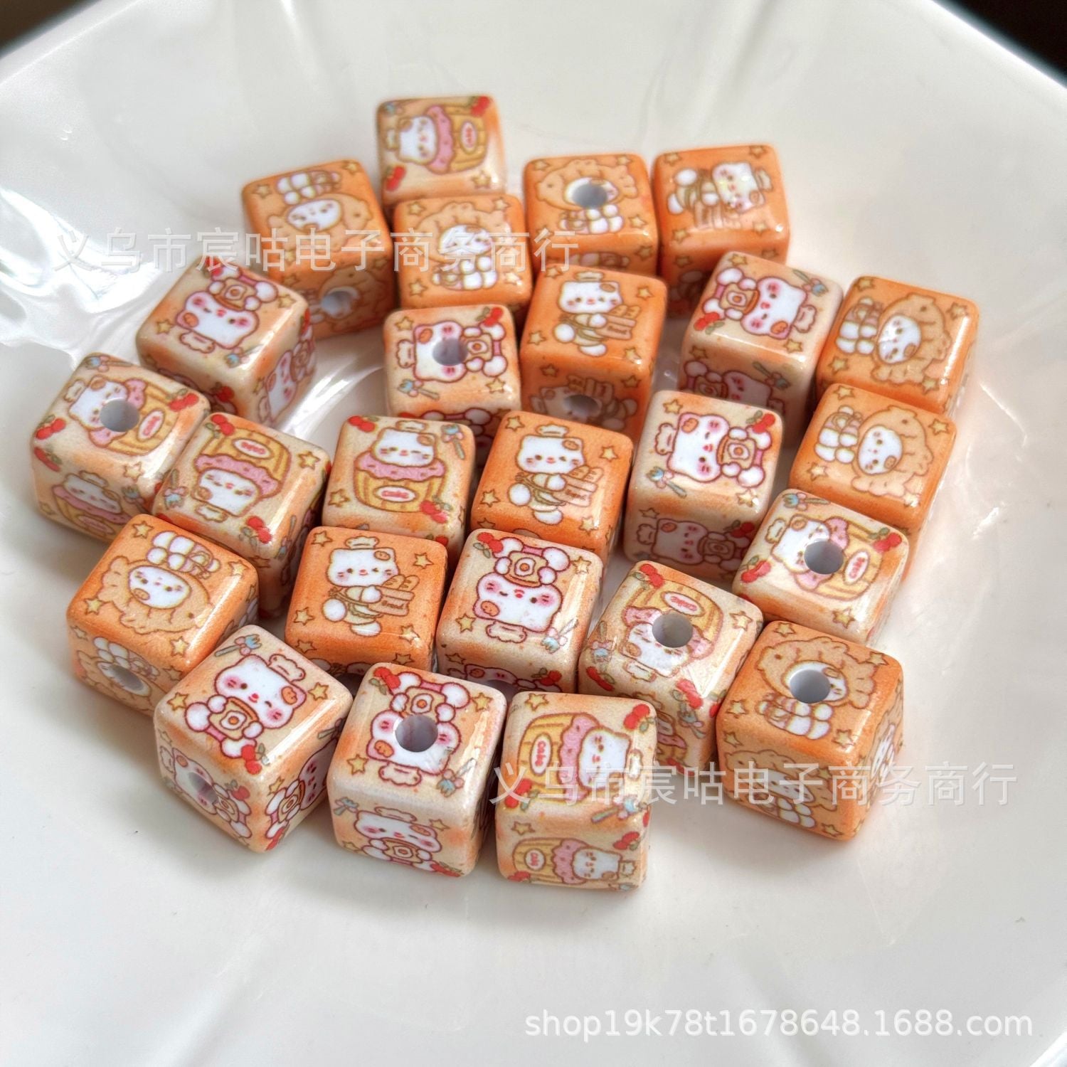 Wholesale 10pcs Bread cat print square Acrylic Beads