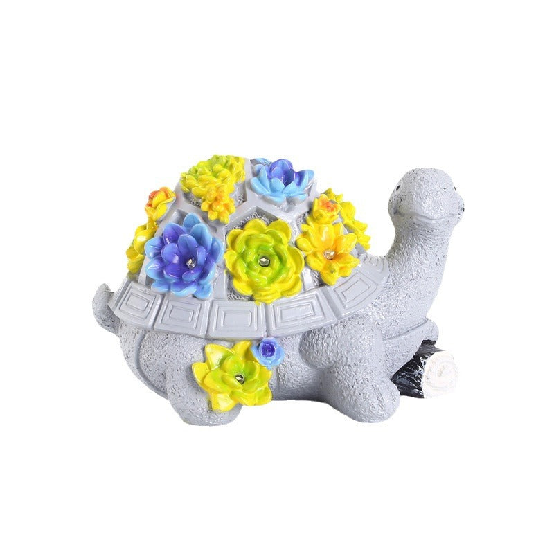 Wholesale Cartoon Cute Flower Turtle Solar Energy Lamp Resin Ornaments