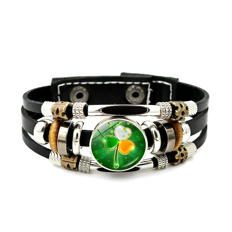 Wholesale Irish Flag Shamrock Alloy Bracelet