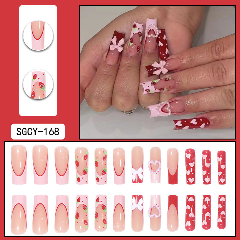 Wholesale Valentine's Day Pink Peach Heart Bow Strawberry Plastic Wearing Nail Beauty